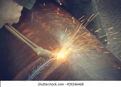 Metal Cutting With Acetylene Torch.