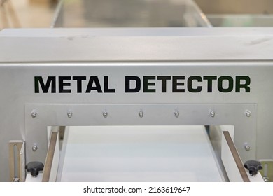 Metal Detector Integrated At Conveyor Belt Food Production Factory Safety