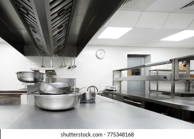 Metal Dishes In A Restaurant Kitchen