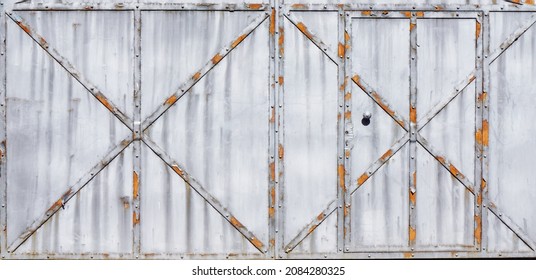 Metal Door Texture. Grunge Iron Gate Background. Rusty Entrance Doorway. Safety Heavy Lock No Access Architecture Pattern. Steel Vintage Style Home Protection.