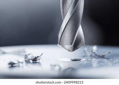 metal drill bit make holes in steel billet on industrial drilling machine - Powered by Shutterstock