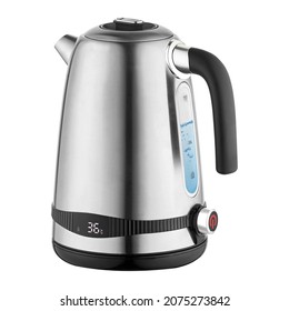 Metal Electric Kettle Thermos Isolated on White. Black Plastic Stainless Steel 2200 W 1.7 L Kettle. Home Innovations. Household and Domestic Appliance. Electric Kitchen Small Appliances