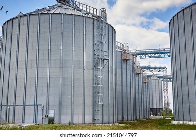Metal elevator (grain silo) in agriculture zone. Grain Warehouse or depository is an important part of harvesting. Сorn, wheat and other crops are stored in it