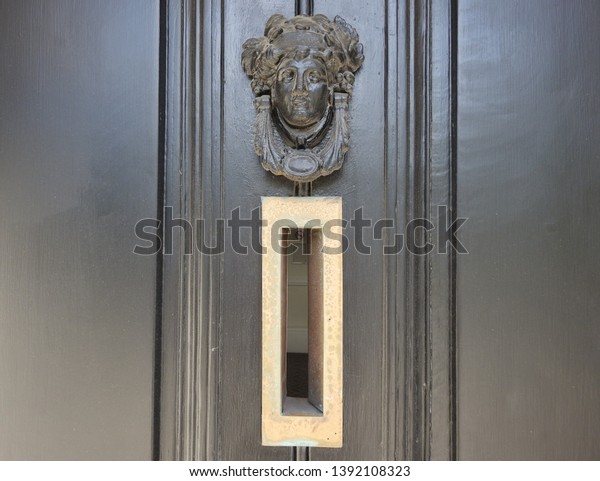 Metal Face Door Knocker Open Letter Stock Photo Edit Now 1392108323