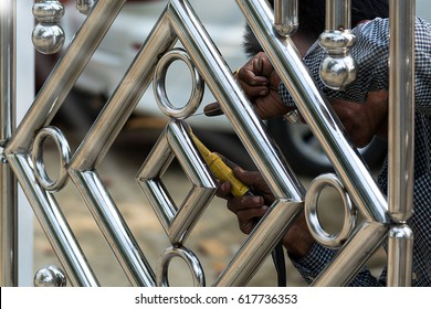 Metal Fashion Fence Stainless Steel Gate Stock Photo (100% Legal ... Metal Fashion Fence Stainless Steel Gate Stock Photo (100% Legal ...