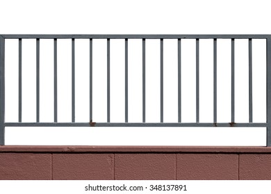 Metal Fence And Cement Wall Isolated On White Background