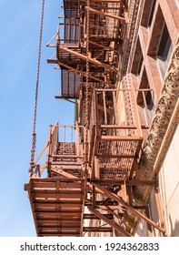 A Metal Fire Escape On The Exterior Of A Building In Downtown Pittsburgh, Pennsylvania, USA On A Sunny Winter Day