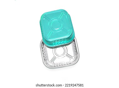 Metal Food Container Of Lazure Color On A White Background