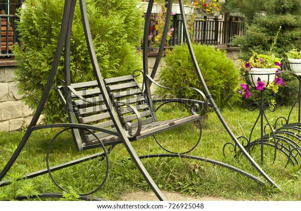 Metal Garden Benchswing Courtyard Front Fence Stock Photo Edit