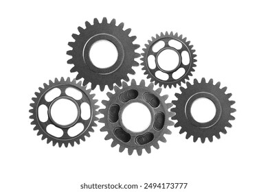 Metal gear isolated on white background for engine car and bike, teamwork business.