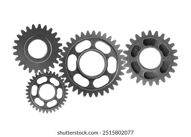 Metal gear isolated on white background for engine car and bike, teamwork business concept.