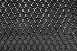 Metal Grid With Geometric Pattern Of Rhombi, Background. Black Metallic Modern Background