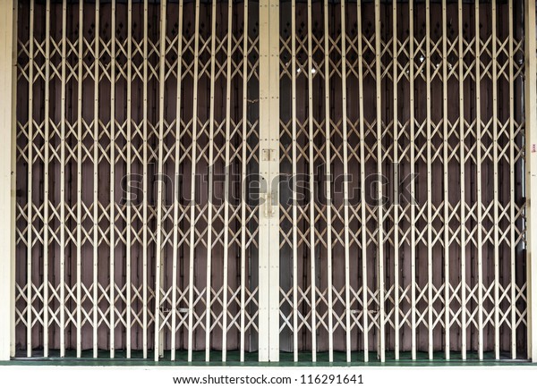 Metal Grille Sliding Door Against Metal Stockfoto Jetzt