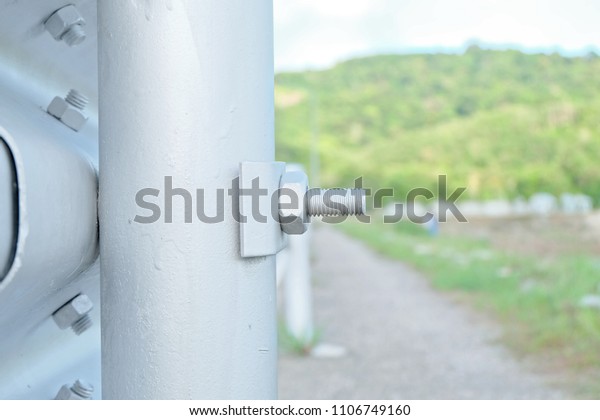 Metal guardrail side on the road, protection and\
safety accident from traffic\
