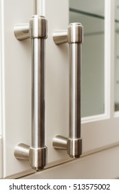 Metal Handles On The Kitchen Cabinet