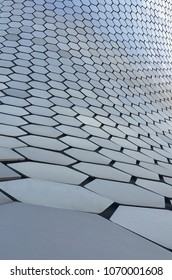 Metal hexagon shapes pattern along sloping wall - Shutterstock ID 1070001608