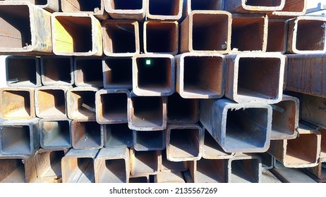 metal hollow section tubes. metal hollow box. metal square box. - Shutterstock ID 2135567269