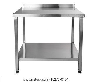 Metal industrial kitchen table for food preparation isolated on white
