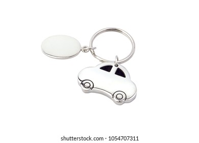 Metal Keychain With Car Isolated On White