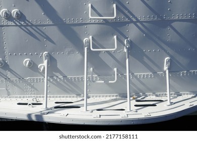 Metal Ladder, Bumper And Rivets Of An Old Battleship