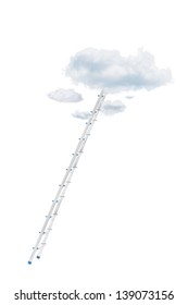 Metal Ladder And Clouds Isolated Against White Background