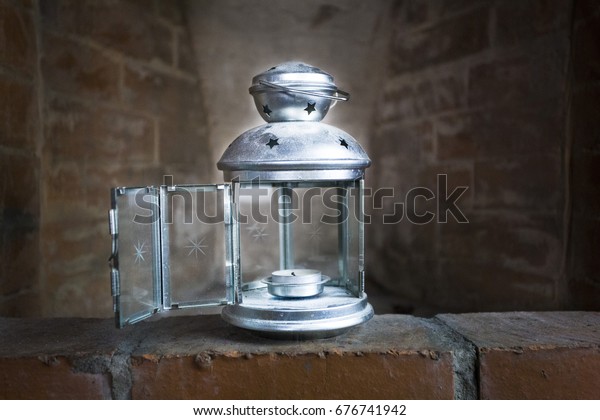 Metal Lamp Candle Stands Fireplace Stock Photo Edit Now 676741942