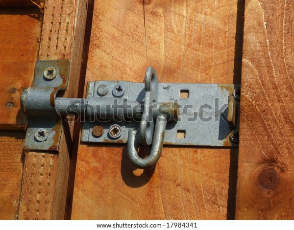 Metal Latch On Wooden Door Garden Stock Photo Edit Now