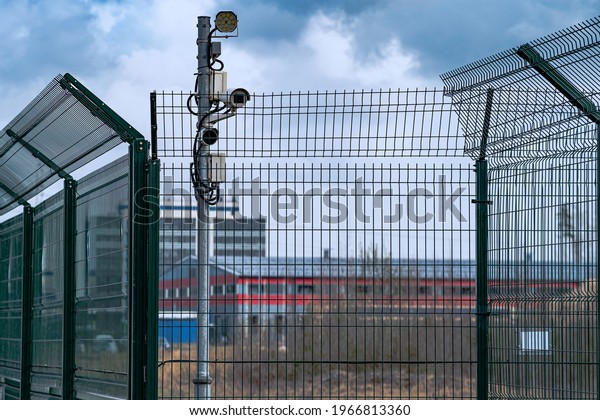 Metal Lattice Fence Security Cameras Guard Stock Photo (Edit Now ...