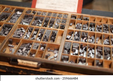 Metal Letterpress Letters In Printing Machine