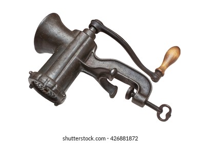 metal meat grinder isolated on a white background