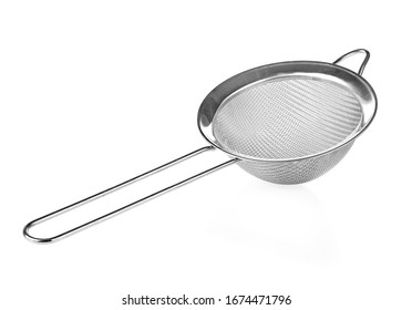 Metal mesh isolated on a white background. Tea strainer. Sieve for cooking.