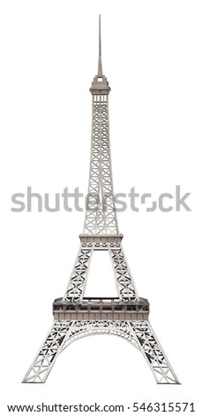 Metal model of Eiffel tower. Isolated on white background with clipping path.