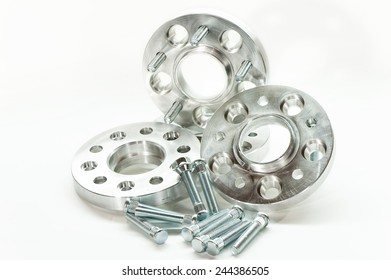 Metal mold flanges   bolts  CNC milling   lathe industry  Metal engineering  Indoors closeup white background 