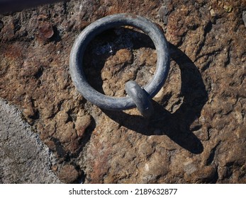 Metal Mooring Ring On Top Of Harbour Wall