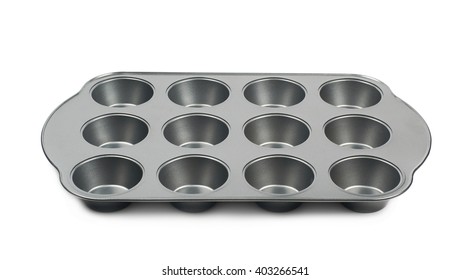 Metal Muffin Cupcake Tray Pan Isolated Over The White Background