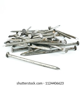 Metal Nails Isolated On White Backgrounds, Tools Construction Equipment Concepts