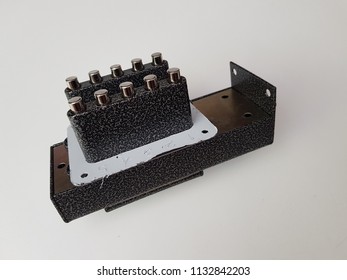metal numeric code lock on white background