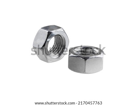 Metal nut isolated on white background. Female screw.