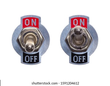 Metal On Off Switches Isolated on White Background. - Shutterstock ID 1591204612