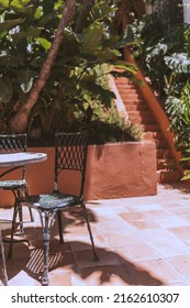 Metal Outdoor Furniture Set, Vintage Style, Spanish Patio In The Garden.