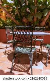 Metal Outdoor Furniture Set, Vintage Style, Spanish Patio In The Garden.