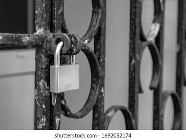 Metal Padlock On The Shop Door