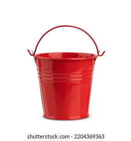 metal painted bucket with handle, insulated on white background