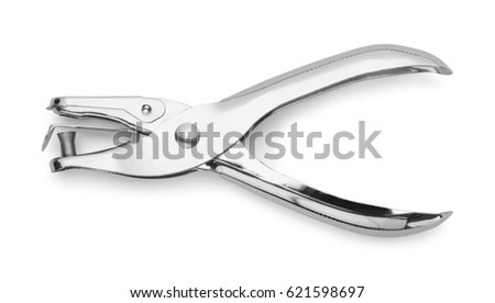 Metal Paper Hole Puncher Isolated on White Background.