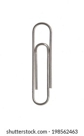 Metal paperclip isolated on white background.