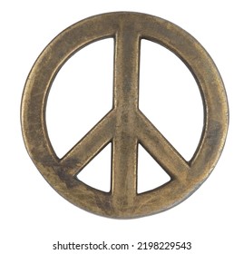 Metal Peace Symbol Isolated On White Background. Vintage Old Medallion Sign Of Peace Concept