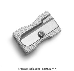 Metal Pencil Sharpener Isolated on White Background.