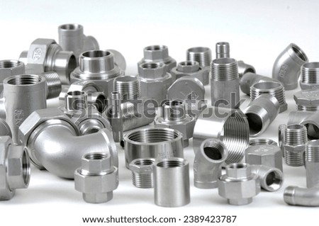 Metal pipe fittings or pipe fittings, ping and plumbing pipes on white background