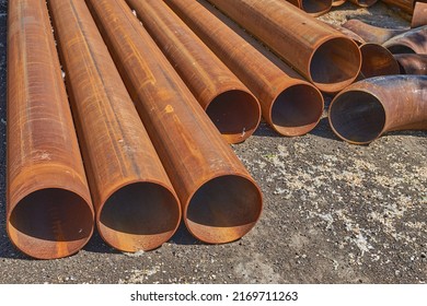 Metal Pipes For Sewage. Repair Of Street Sewerage.