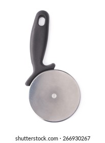 Metal pizza cutter wheel isolated over the white background